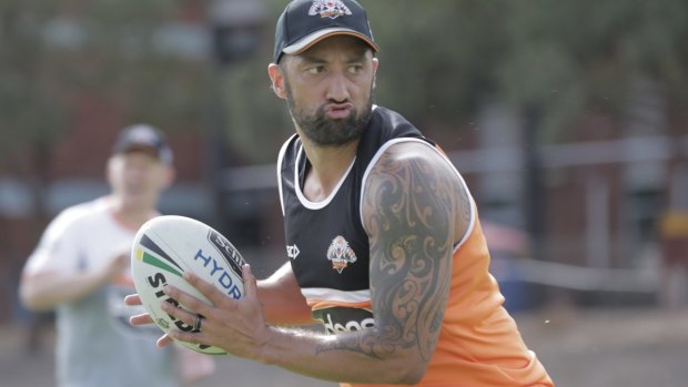 Back home: Benji Marshall at Wests Tigers training.
