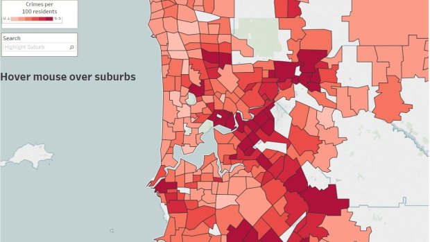 Users could hover over a suburb to see full statistics.