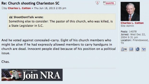 'Innocent people died because of his position on a political issue' ... NRA board member Charles Cotton on TexasCHLForum.com.