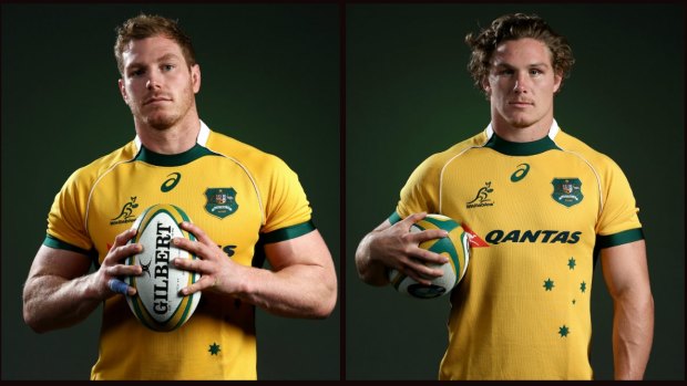 Statistics suggest having David Pocock (left) and Michael Hooper in the same Wallabies pack is hindering the side .
