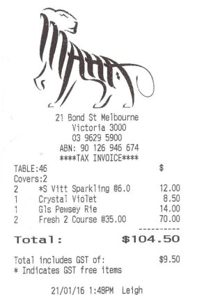 Receipt for lunch with Waleed Aly at Maha.