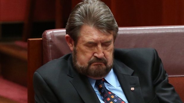Derryn Hinch was caught snoozing during the Governor-General's speech on the opening day of Parliament. The photo would have been illegal if taken on any other day. 