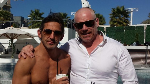 Simon McIntyre (in the white shirt) in Dubai with his associate Christian Madison. 