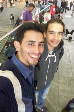 Pianist Ayham al-Ahmed (left) in Vienna with a friend from the Yarmouk camp.