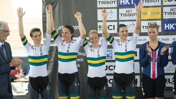 Rebecca Wiasak and her teammates finished with silver in the team pursuit at the cycling world championships.