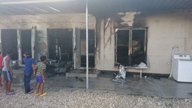 The aftermath of a fire in one of the units inside the family camp, RPC 3, on Nauru. 