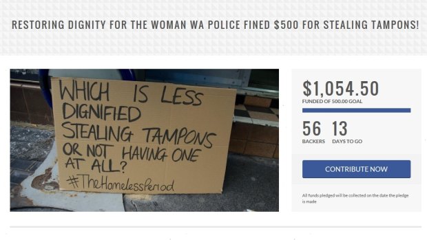 A crowdfunding group has covered a WA woman's fine for stealing a packet of tampons. 