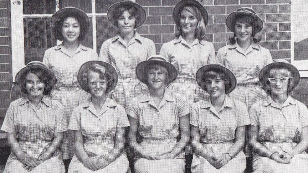 Helen Best (front row, third from left), who was part of a guard of honour when the bridge opened. 