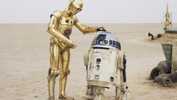 Touching relationship: C-3PO (Anthony Daniels, left) and R2D2 (Kenny Baker) in Star Wars Episode IV: A New Hope, from 1977.