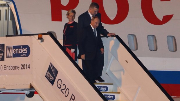 Russian President Vladimir Putin arrives at Brisbane Airport.