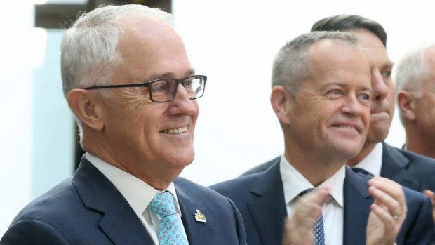 Prime Minister Malcolm Turnbull with Opposition Leader Bill Shorten.