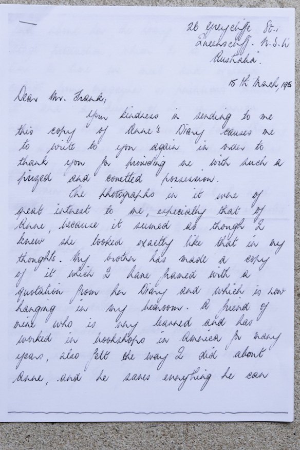 A copy of a letter sent from Anne Skurray to Otto Frank.