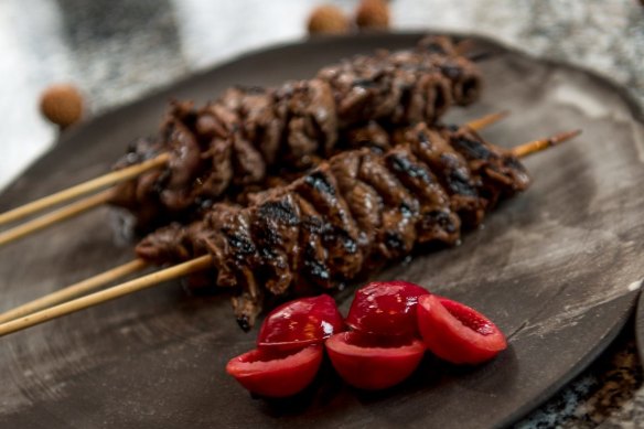 Ben Shewry's Australian-flavoured satay with kangaroo and macadamia nuts.