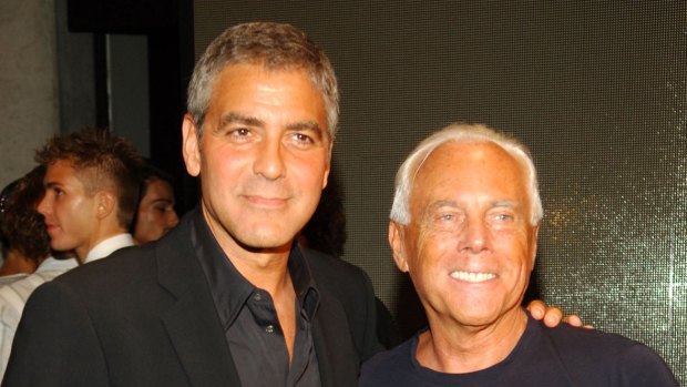 Georgio Armani (pictured here with George Clooney) established his reputation in menswear, and throughout the 1980s and '90s his notoriety and acclaim grew.