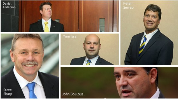 The so-called "Gang of Five": Parramatta officials Daniel Anderson, Steve Sharp, Tom Issa, John Boulous and Peter Serrao.