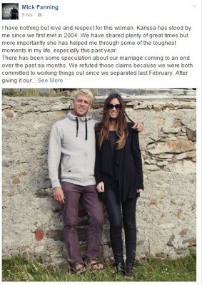 Mick Fanning's post on Facebook