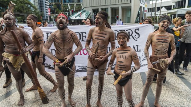 Adani's coal mine plans have led to protests, including this one in Brisbane.