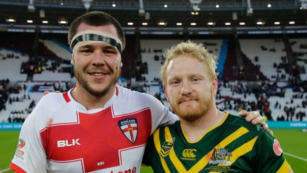 Jersey swap: David Klemmer and James Graham during the Four Nations tournament in 2016.