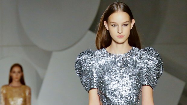 A dress from the Carolina Herrera collection is modelled during New York Fashion Week.