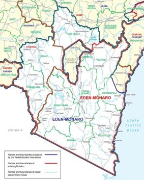 Proposed boundary changes to the federal seat of Eden-Monaro.