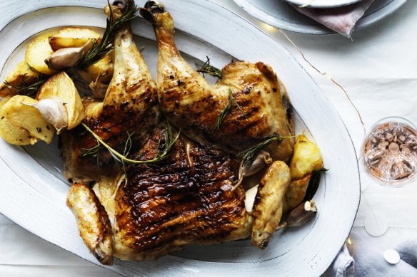 Serve the chicken with salsa (top right), crispy potatoes and a simple 'slaw.