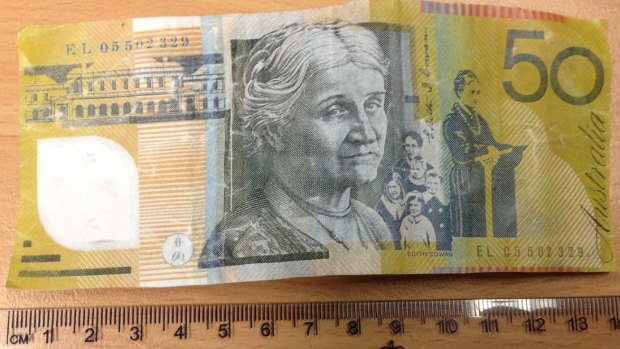 One of the fake $50 notes recovered.