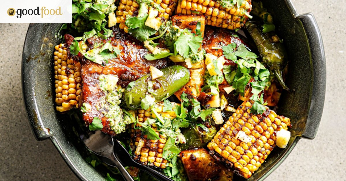 Hawaiian chicken bake with corn, pineapple and jalapeno