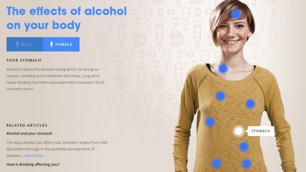 Drinkwise website's interactive about the impact of alcohol on the body.