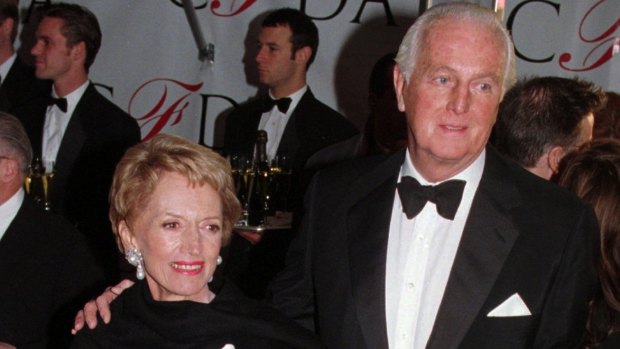Hubert de Givenchy with his wife, Mary, at the Council of Fashion Designers of America 1996, New York, shortly after his retirement. 