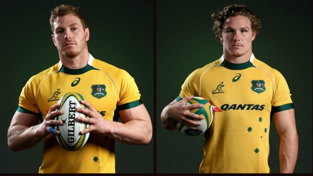 Statistics suggest having David Pocock (left) and Michael Hooper in the same Wallabies pack is hindering the side .