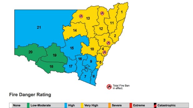 Fire danger across New South Wales on December 2, 2016.