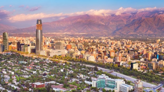 The skyline of Santiago in Chile.
