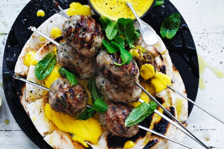 Quick dinner: Jill Dupleix's chicken kofte skewers with with turmeric tahini.