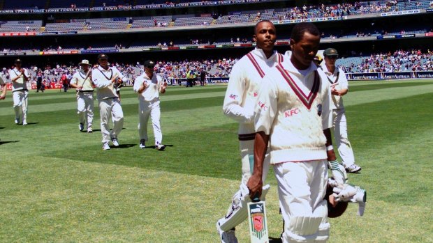 A young Marlon Samuels leads the West Indies off the MCG when they last played a Boxing Day Test