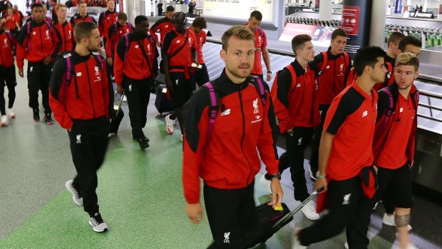 Liverpool players arriving in Brisbane. They will play Brisbane Roar on Friday night.