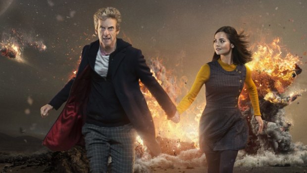 Peter Capaldi is the twelfth incarnation of the Doctor, with Jenna Coleman as Clara in <i>Doctor Who</i>.