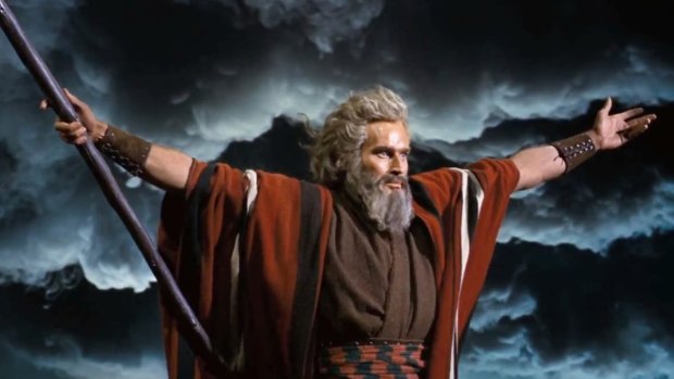 Charlton Heston as Moses in Cecil B. DeMille's biblical epic, The Ten Commandments.