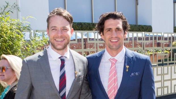 Hamish Blake and Andy Lee were mobbed by fans and media at the Melbourne Cup.