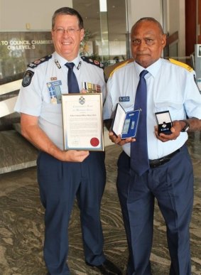Australia's last official tracker Barry Port with Police Commissioner Ian Stewart.
