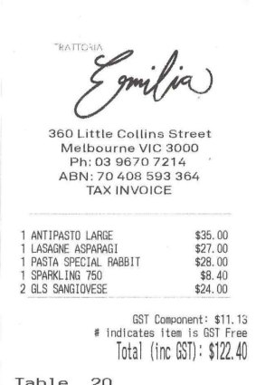 Receipt for lunch with Jocelyn Moorhouse.