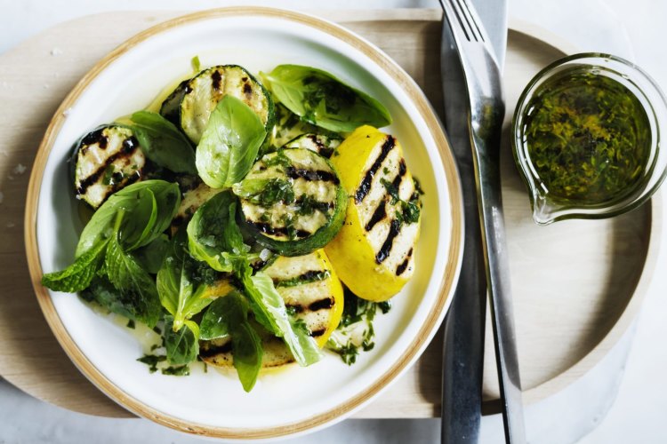 Grilled zucchini with basil and mint