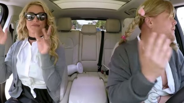 Britney Spears and James Corden sing ...Baby One More Time in the Carpool Karaoke segment of The Late Late Show.