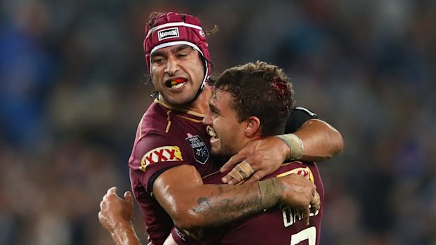 Thurston celebrates after winning Origin game one.