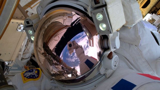 French astronaut Thomas Pesquet takes a selfie during a spacewalk in January, 2017.
