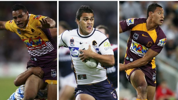 Broncos' gift to rugby: Ben Te'o, Karmichael Hunt and Israel Folau during their playing days in Brisbane.