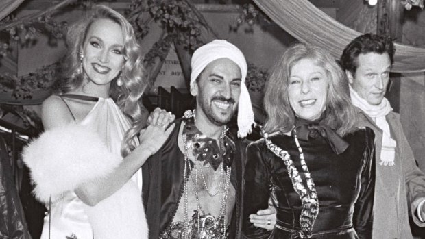 Jerry Hall and Bettina Graziani at a party in Paris in 1980.
