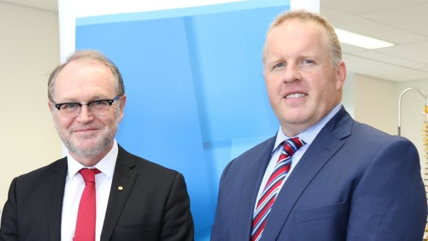 University of Canberra vice-chancellor Stephen Parker and Icon Cancer Care chief executive officer Mark Middleton announced a new cancer centre for the campus on Thursday.