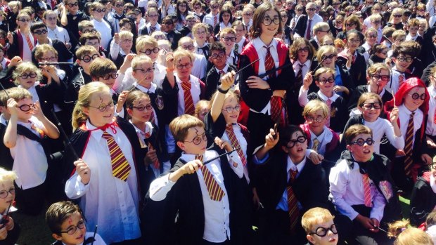 Hundreds of children dressed as Harry Potter at Wembley Primary School. 