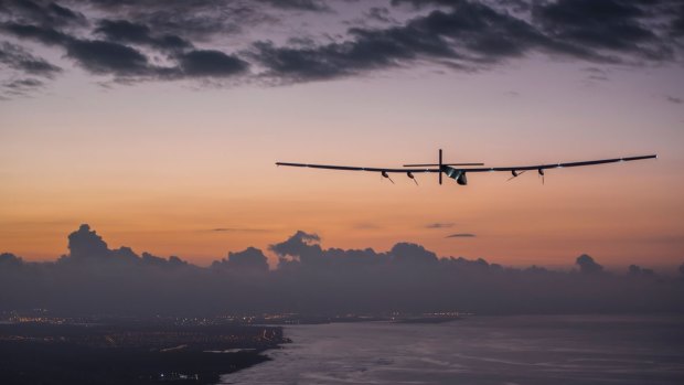 Solar Impulse 2 as it approached Hawaii after record-smashing flight.