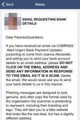 A message sent to Blackburn High parents about the breach. 